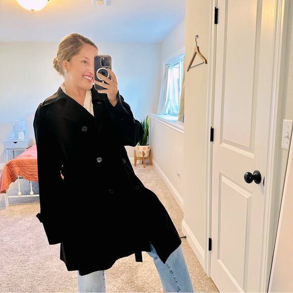 Vintage Lynn Ritchie Black Button Front Trench Jacket 16 - Picture 1 of 11